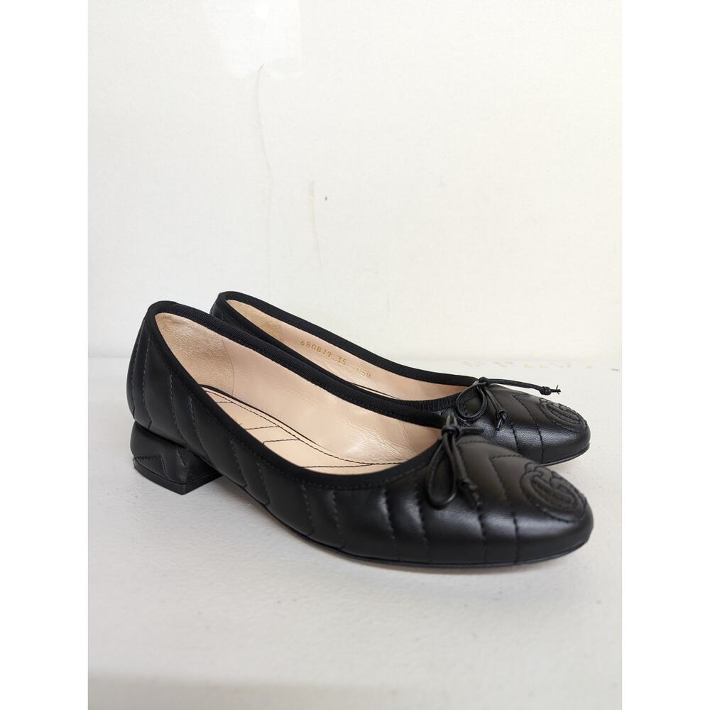 Gucci Women's Marmont Quilted Ballerina Flats GG Block Heel Black Size 35 US 5